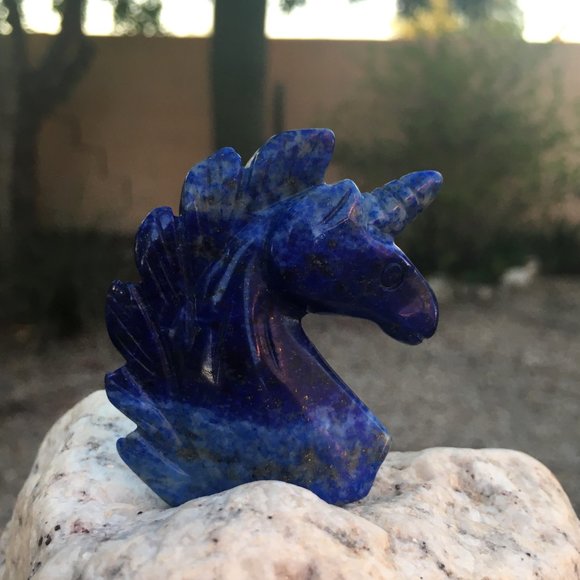 Genuine Lapis Lazuli Unicorn Palm Stone Figurine - Picture 6 of 16
